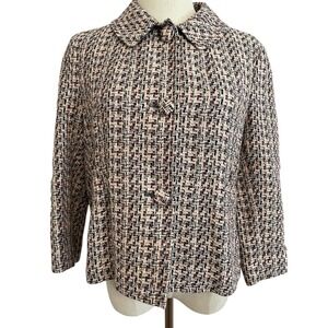 DKNY Women's Tweed Jacket‎ Sz 8 Pink Mod 3/4 Sleeve Classic Clueless Preppy